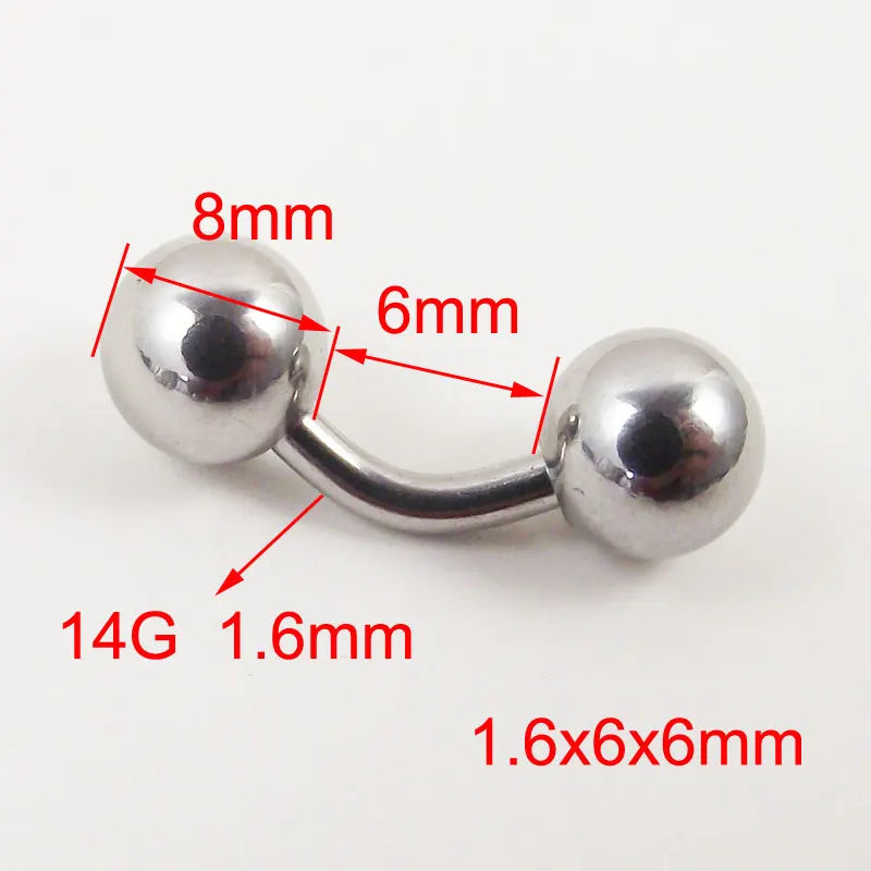 1 Piece Big Ball 12G 6mm Short Length Curved Barbell PA Ring Vaginal rings Series ring Nipple Rings Body Piercing Jewelry