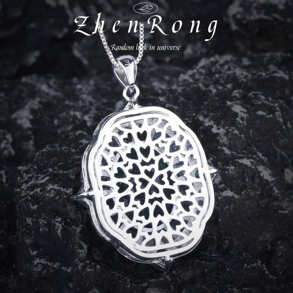 Luxury Silver Color Jewelry Sets For Women Green Gemstone Emerald Rings Pendant Necklaces Stud Earrings Wedding Fine 2023 New