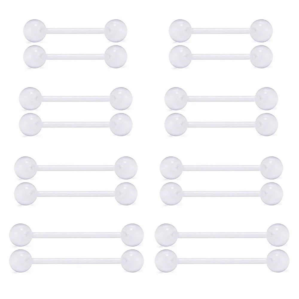 Clear Nipple Tongue Rings Retainer Bar Barbell 14G Acrylic Bioflex Piercing Body Jewelry 16PCS 12/14/16/18mm