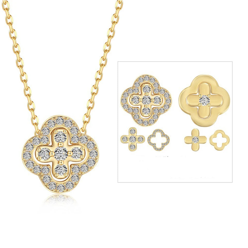 Yupsk Exquisite Shiny AAA Cubic Zirconia Four-leaf Flower Clover Pendant Necklace Fashion Jewelry Gift for Women