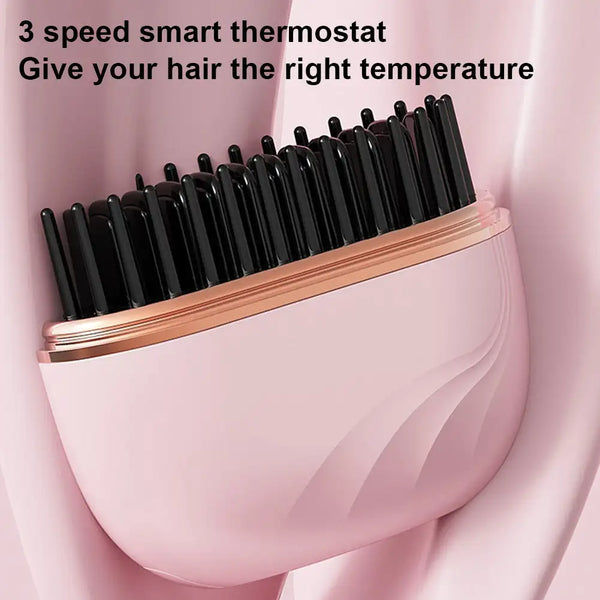Electric Heating Hair Straightener Brush Portable Mini Hair Straightener 3 Temperature Hot Hair Comb Anti-Scald For Men & Women
