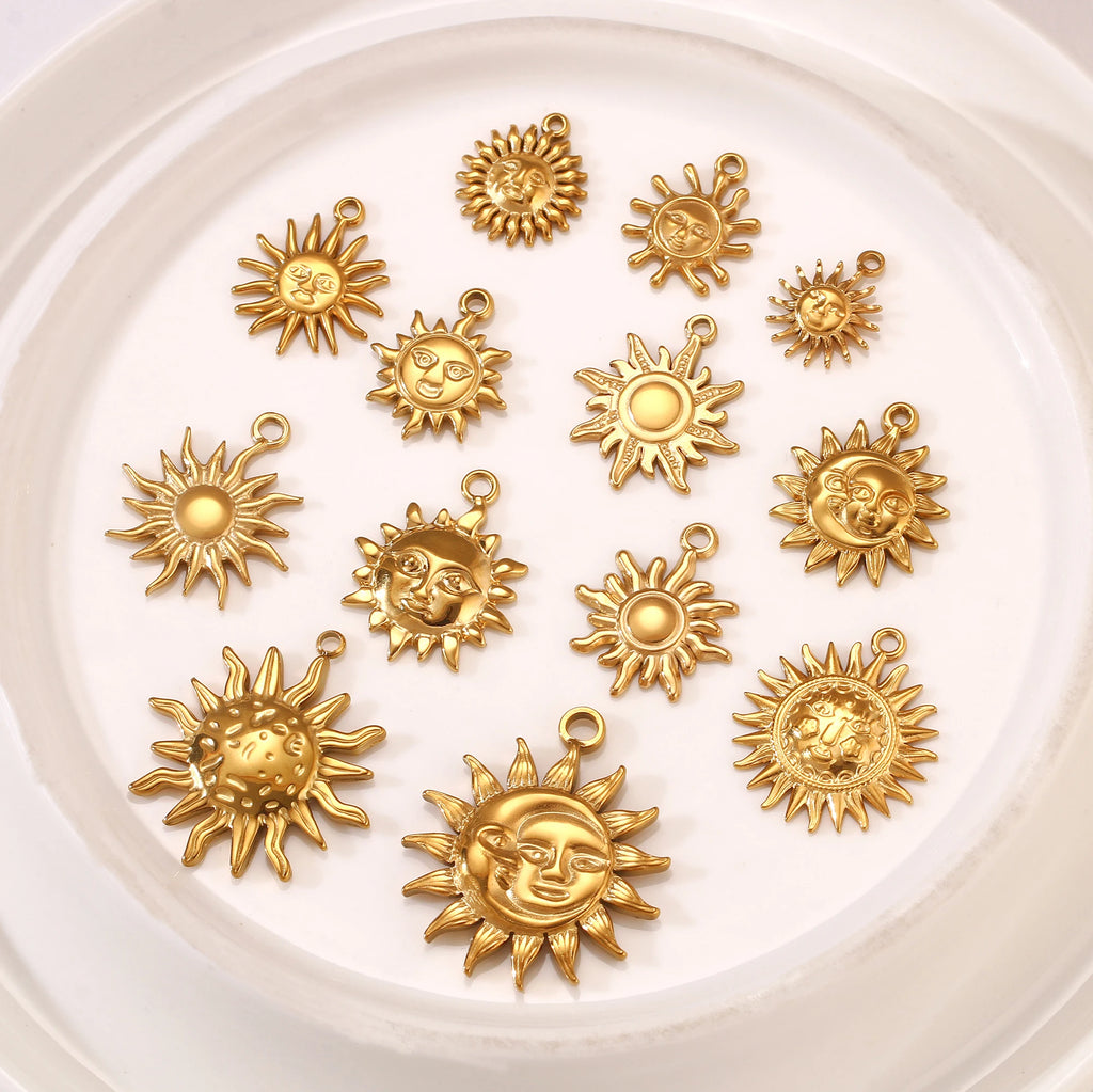 3Pcs  Whirl Celestial Sun Charm Stainless Steel Sunflower Sun Pendants for Bracelet /Necklace/Earrings Making DIY Jewelry Gifts