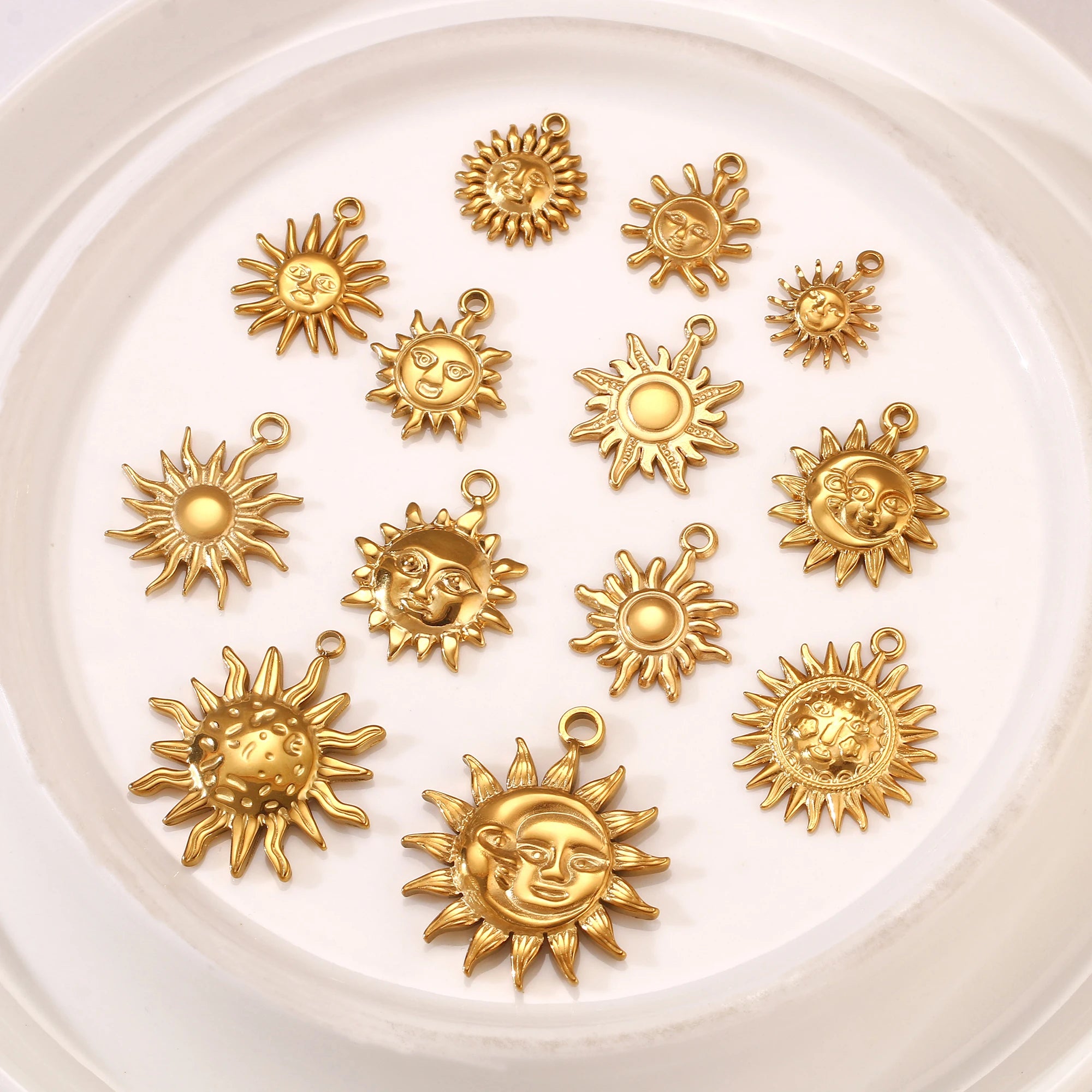 3Pcs  Whirl Celestial Sun Charm Stainless Steel Sunflower Sun Pendants for Bracelet /Necklace/Earrings Making DIY Jewelry Gifts