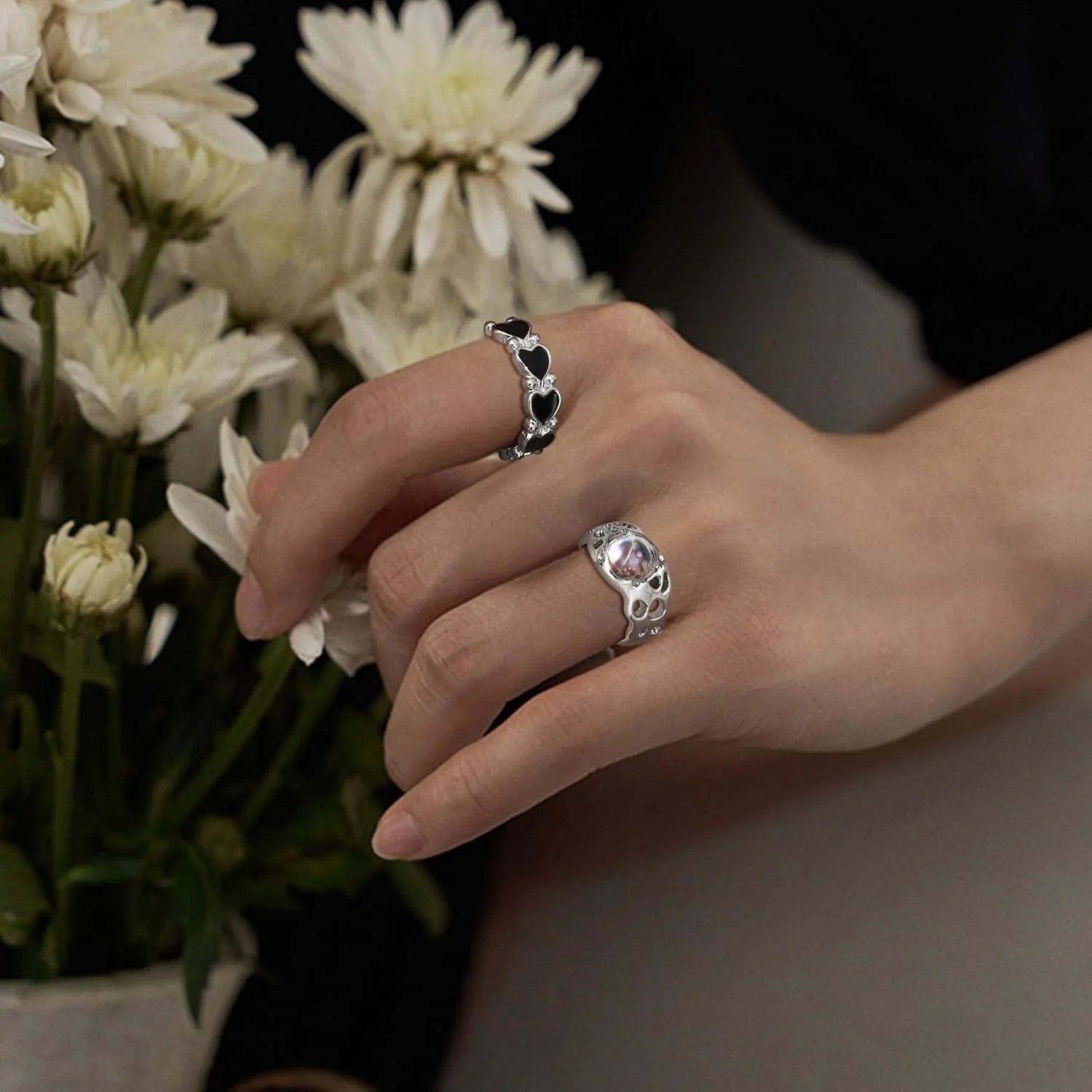 Florideco 13PCS Y2k Vintage Rings Set for Women Men Adjustable Ring Goth Open Butterfly Star Pink Heart Cool Ring Halloween Gift