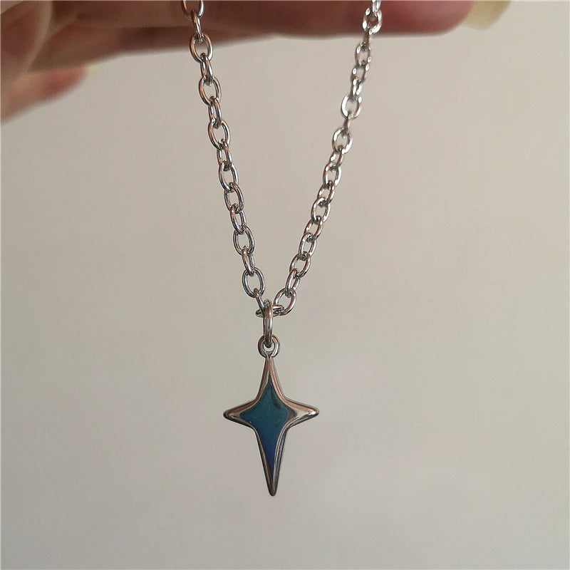 Punk Stainless Steel Chunky Cross Star Pendant Chain Necklace Fashion Simple Accessories For Men Women Jewelry