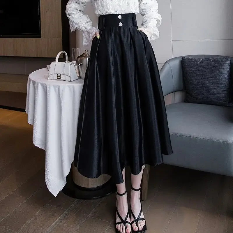 Woman Skirt Midi Black High Waist Skirts for Women V Casual Clothing Sales Korean Fashion Modest Luxury Elegant Quality Style