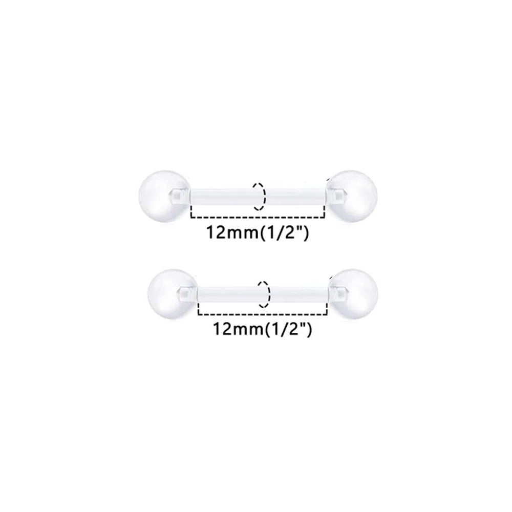 Clear Nipple Tongue Rings Retainer Bar Barbell 14G Acrylic Bioflex Piercing Body Jewelry 16PCS 12/14/16/18mm