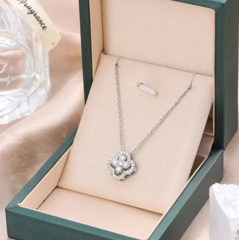 Yupsk Exquisite Shiny AAA Cubic Zirconia Four-leaf Flower Clover Pendant Necklace Fashion Jewelry Gift for Women