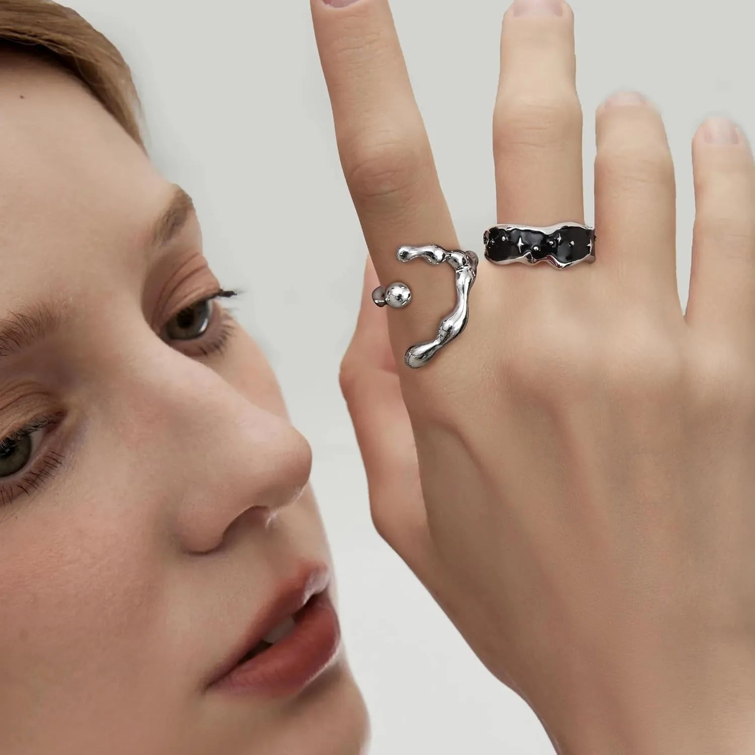 Florideco 13PCS Y2k Vintage Rings Set for Women Men Adjustable Ring Goth Open Butterfly Star Pink Heart Cool Ring Halloween Gift