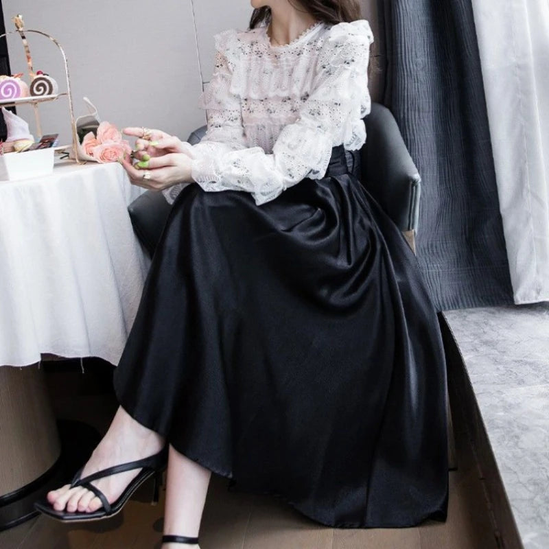 Woman Skirt Midi Black High Waist Skirts for Women V Casual Clothing Sales Korean Fashion Modest Luxury Elegant Quality Style