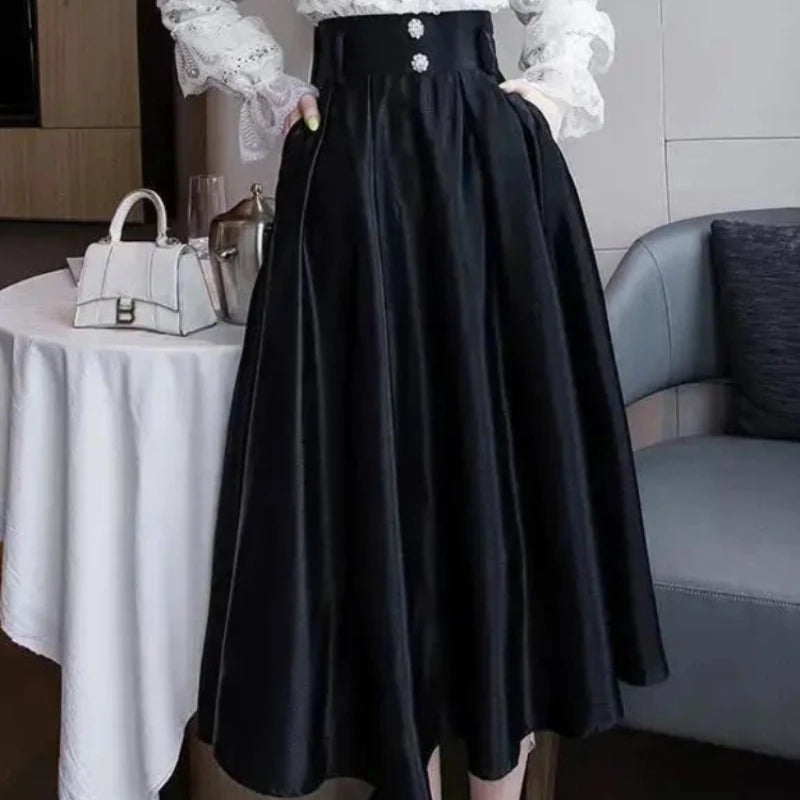 Woman Skirt Midi Black High Waist Skirts for Women V Casual Clothing Sales Korean Fashion Modest Luxury Elegant Quality Style