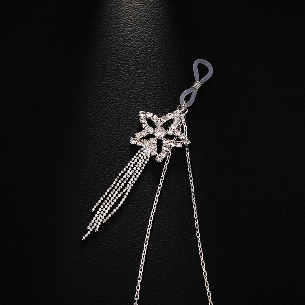 New five-pointed star tassel nipple chain fashionable multi-layer rhinestone body chain women's chest chain