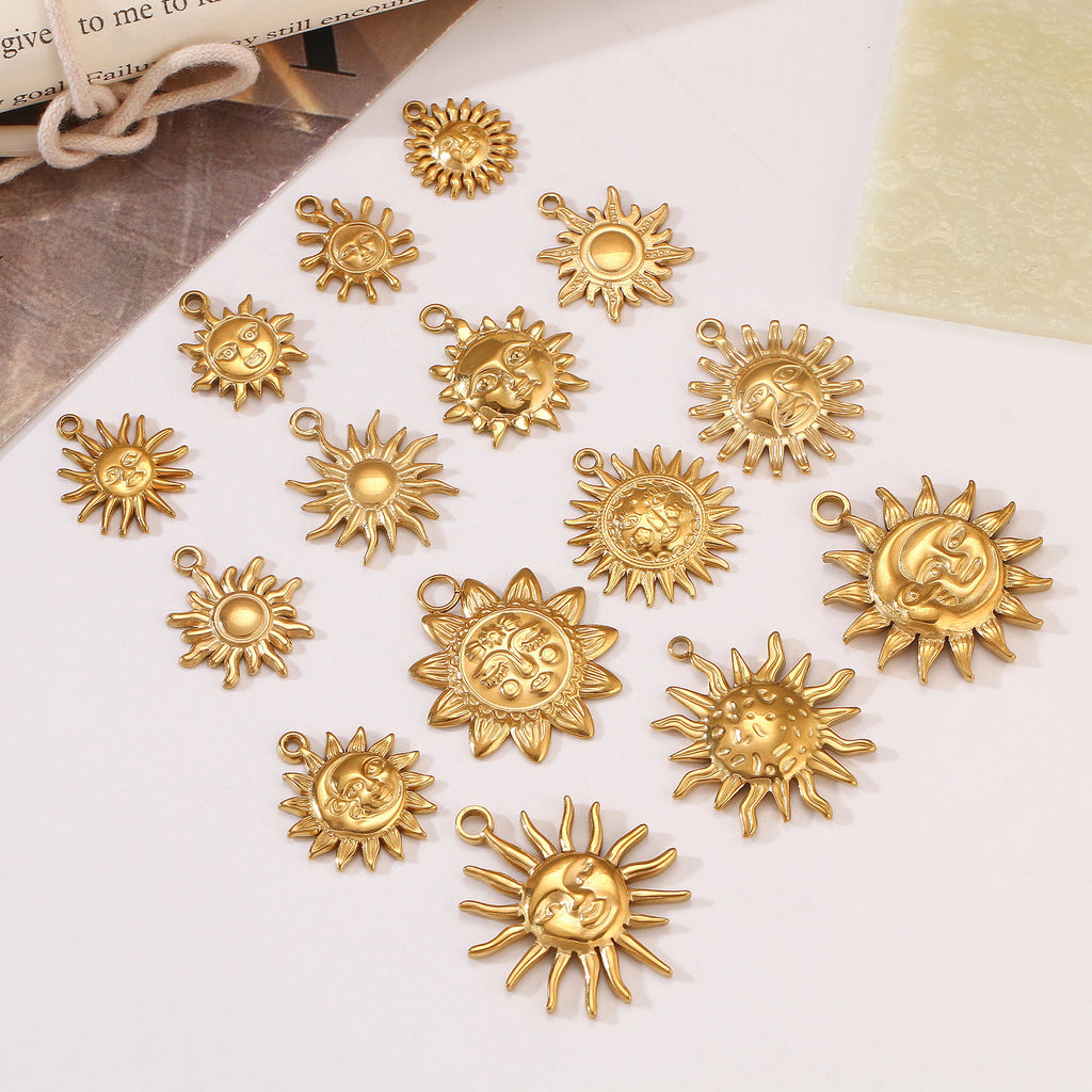 3Pcs  Whirl Celestial Sun Charm Stainless Steel Sunflower Sun Pendants for Bracelet /Necklace/Earrings Making DIY Jewelry Gifts