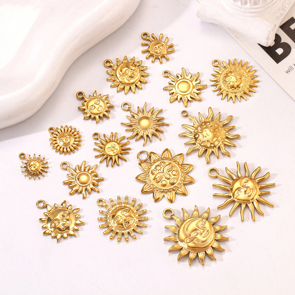 3Pcs  Whirl Celestial Sun Charm Stainless Steel Sunflower Sun Pendants for Bracelet /Necklace/Earrings Making DIY Jewelry Gifts