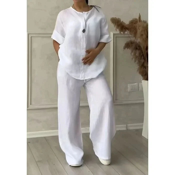 Loose Cotton Linen Shirt Set Summer New Arrival plus Size Women's Two-Piece Suit Casual Comfortable Breathable Fashionable