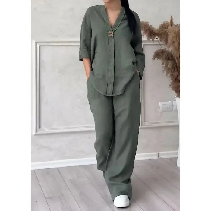Loose Cotton Linen Shirt Set Summer New Arrival plus Size Women's Two-Piece Suit Casual Comfortable Breathable Fashionable