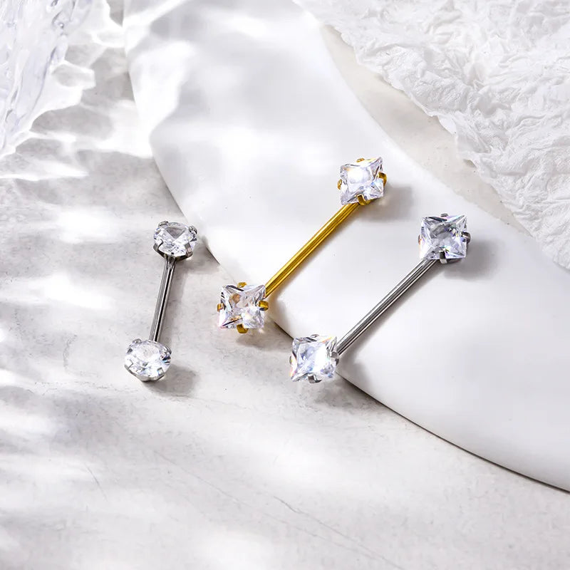 1PC Stainless Steel CZ Nipple Rings for Women Silver Gold Color Barbell Round Heart Square Nipple Piercing Body Piercing Jewelry