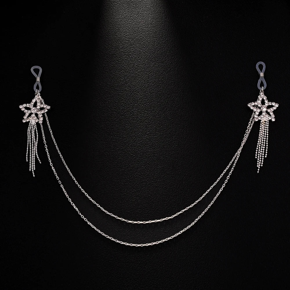 New five-pointed star tassel nipple chain fashionable multi-layer rhinestone body chain women's chest chain