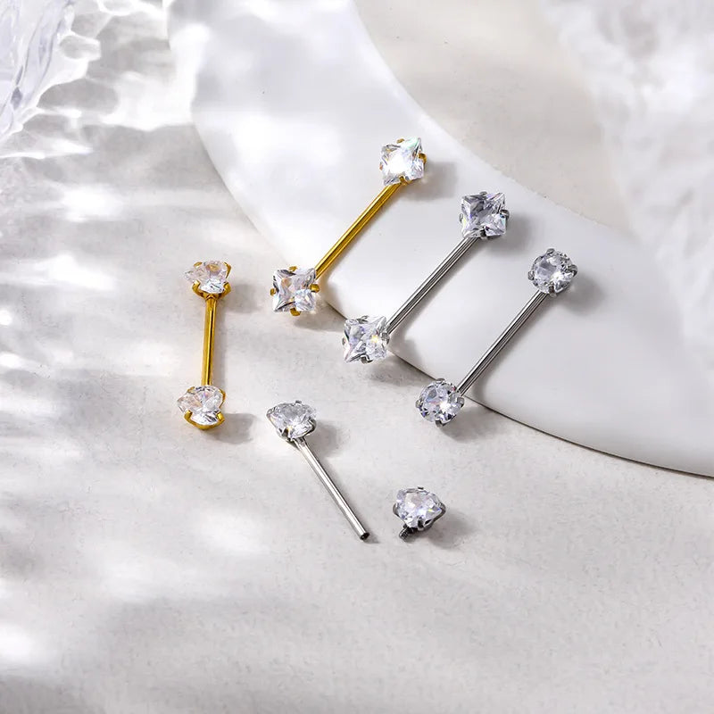 1PC Stainless Steel CZ Nipple Rings for Women Silver Gold Color Barbell Round Heart Square Nipple Piercing Body Piercing Jewelry