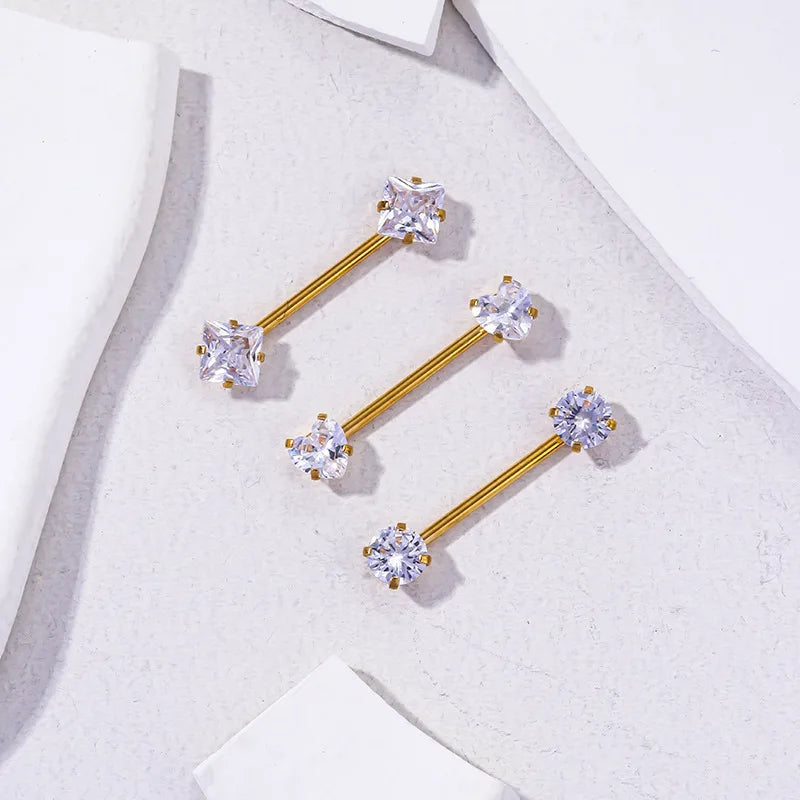 1PC Stainless Steel CZ Nipple Rings for Women Silver Gold Color Barbell Round Heart Square Nipple Piercing Body Piercing Jewelry