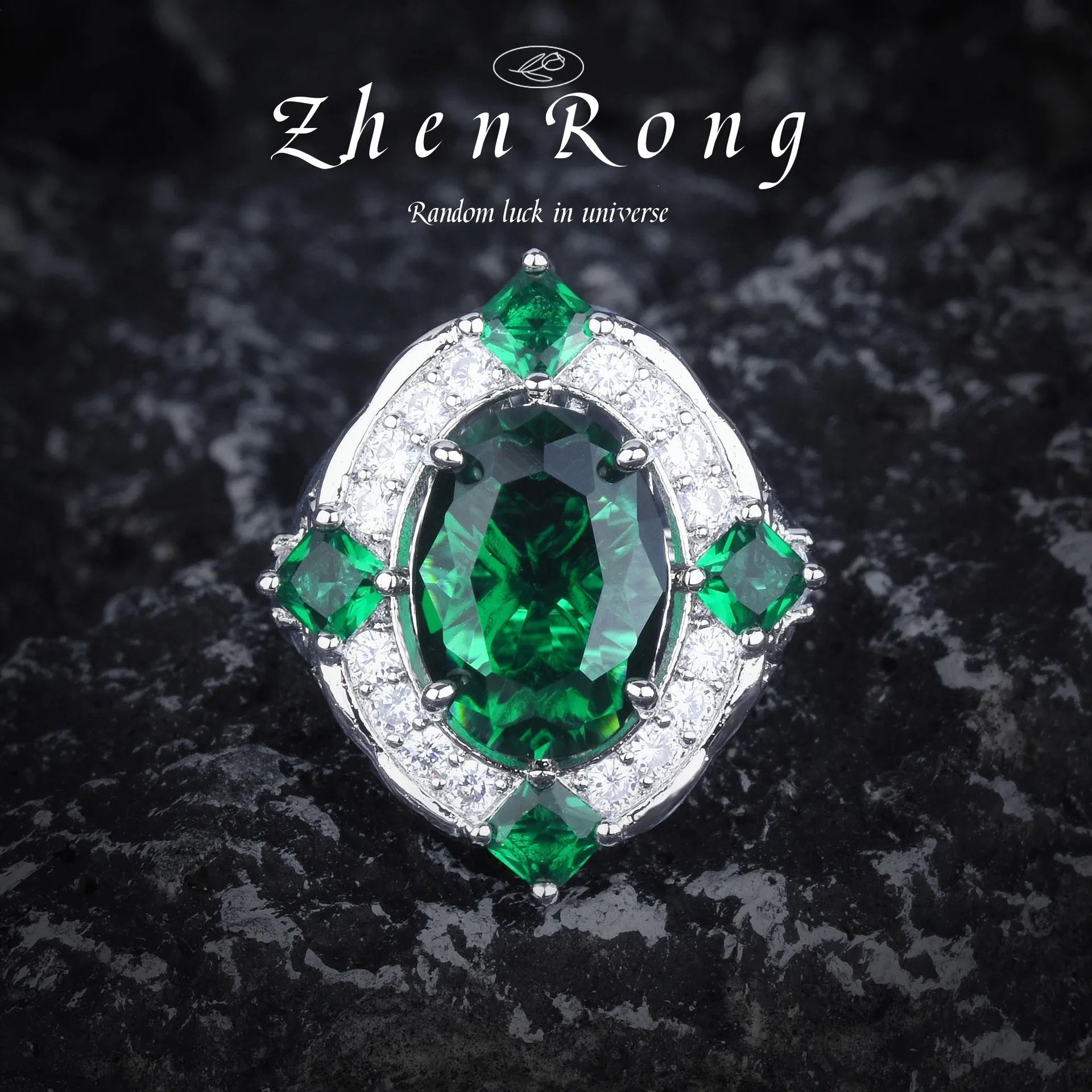 Luxury Silver Color Jewelry Sets For Women Green Gemstone Emerald Rings Pendant Necklaces Stud Earrings Wedding Fine 2023 New