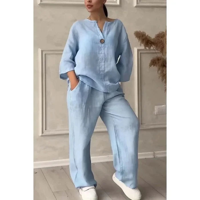 Loose Cotton Linen Shirt Set Summer New Arrival plus Size Women's Two-Piece Suit Casual Comfortable Breathable Fashionable