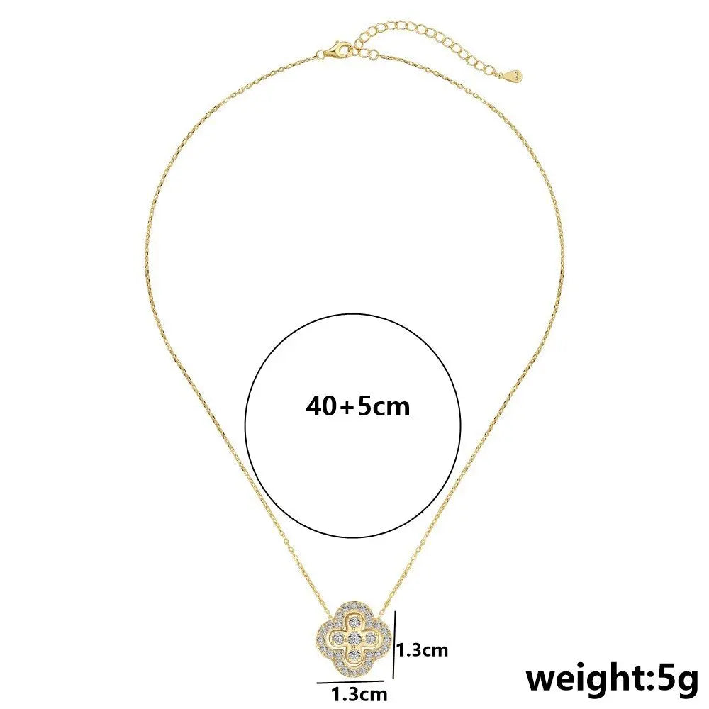 Yupsk Exquisite Shiny AAA Cubic Zirconia Four-leaf Flower Clover Pendant Necklace Fashion Jewelry Gift for Women