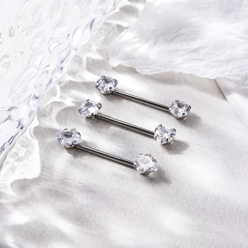 1PC Stainless Steel CZ Nipple Rings for Women Silver Gold Color Barbell Round Heart Square Nipple Piercing Body Piercing Jewelry