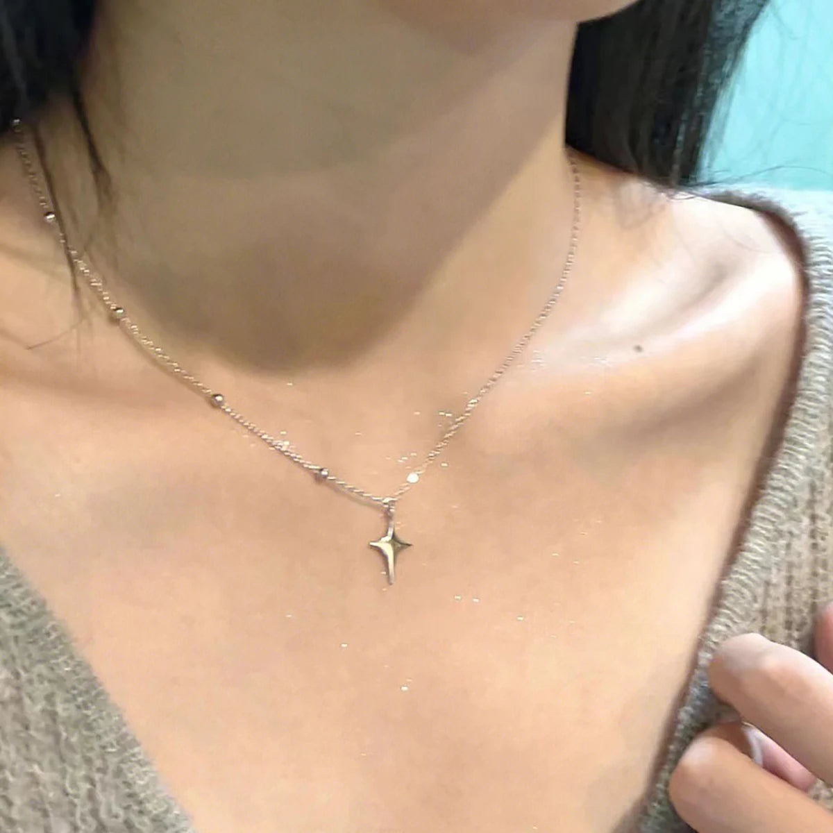 Fashion Y2K Asymmetrical Thin Chain Choker Simple Star Pendant Short Necklace Women's Casual Versatile Party Jewelry