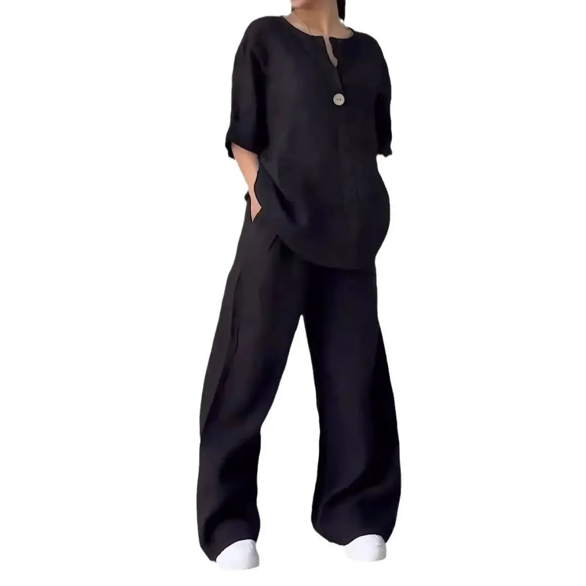 Loose Cotton Linen Shirt Set Summer New Arrival plus Size Women's Two-Piece Suit Casual Comfortable Breathable Fashionable