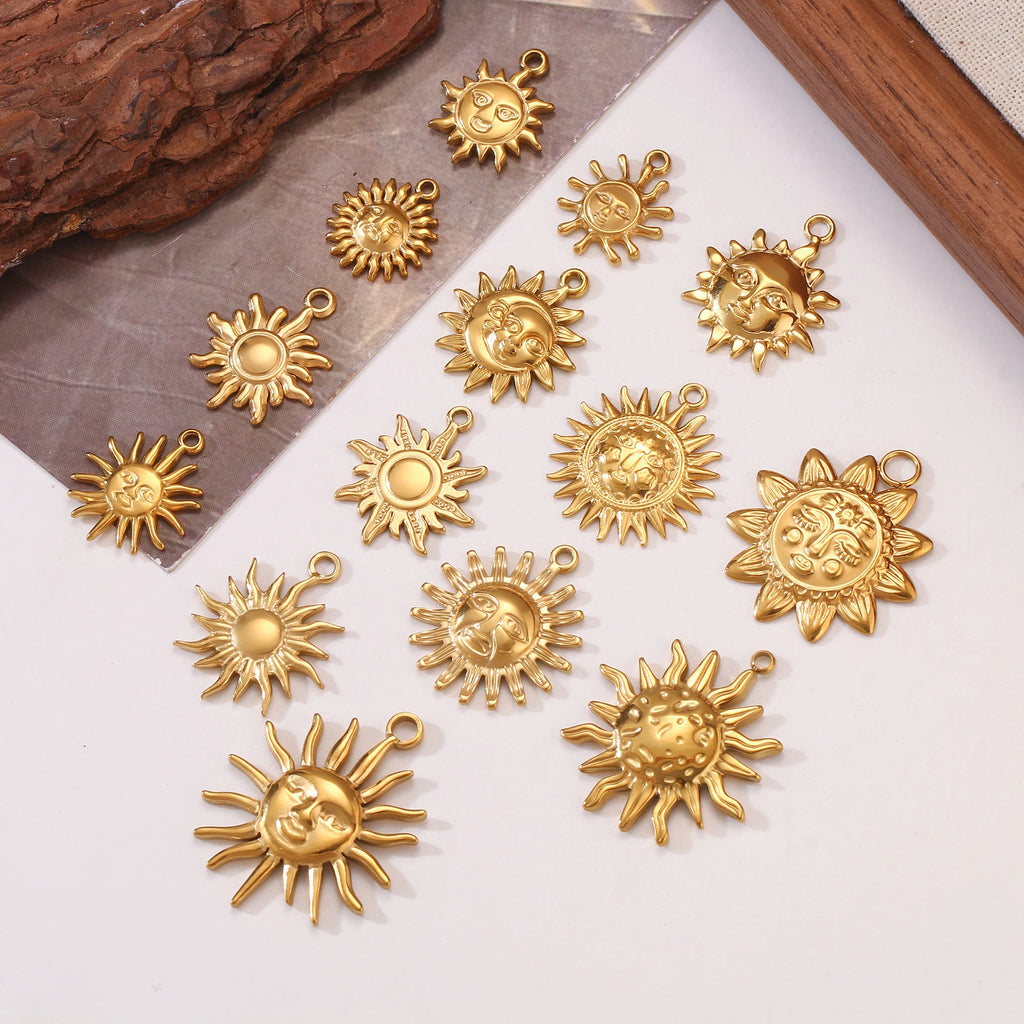 3Pcs  Whirl Celestial Sun Charm Stainless Steel Sunflower Sun Pendants for Bracelet /Necklace/Earrings Making DIY Jewelry Gifts