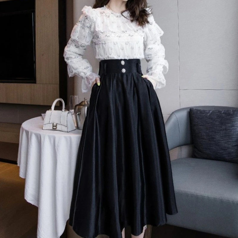 Woman Skirt Midi Black High Waist Skirts for Women V Casual Clothing Sales Korean Fashion Modest Luxury Elegant Quality Style