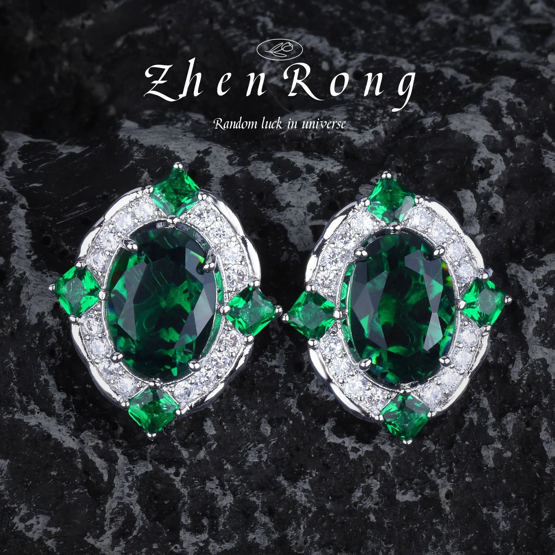Luxury Silver Color Jewelry Sets For Women Green Gemstone Emerald Rings Pendant Necklaces Stud Earrings Wedding Fine 2023 New